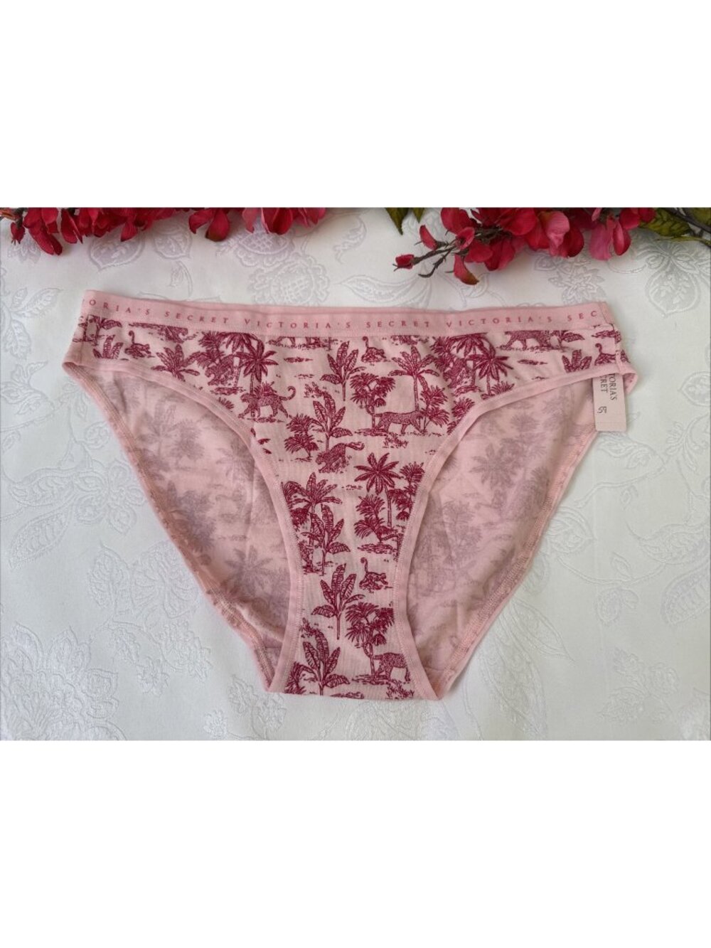 VICTORIA'S SECRET M PINK ANIMAL PRINT SUMMER BIKINI COTTON BLEND PANTIES NWT